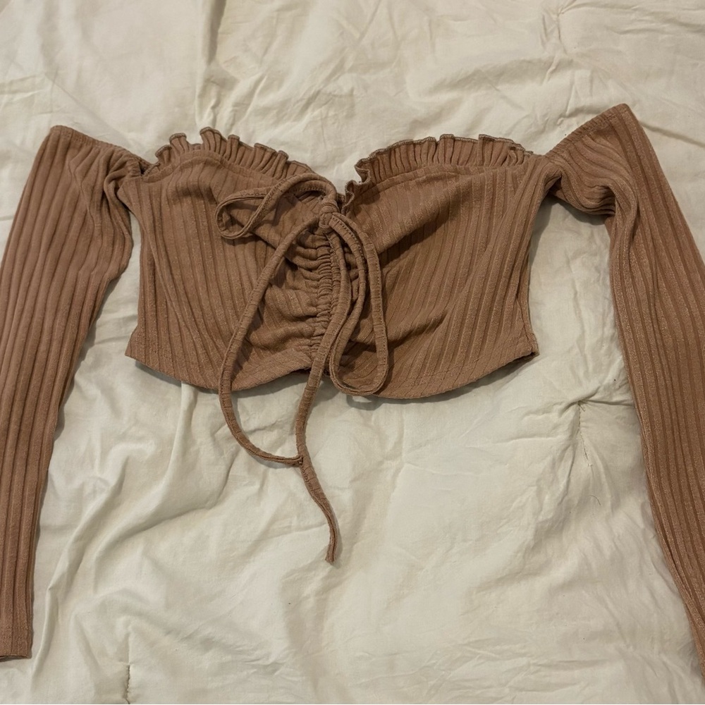 Tan off the Shoulder Crop Top Shein